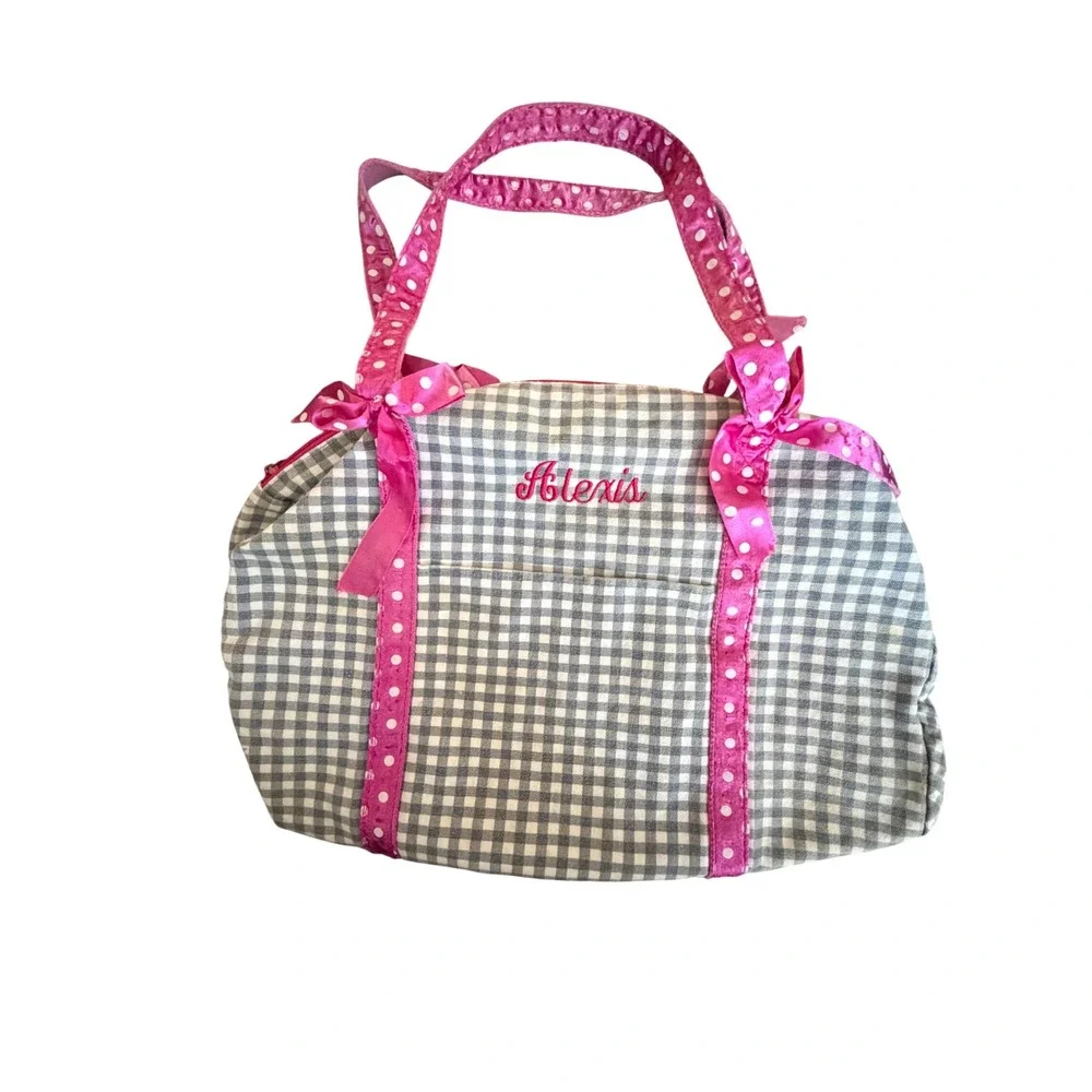 Lillian Vernon Tote Bag Girls OS Pink Grey Gingham Polka Dot‎ Bows 